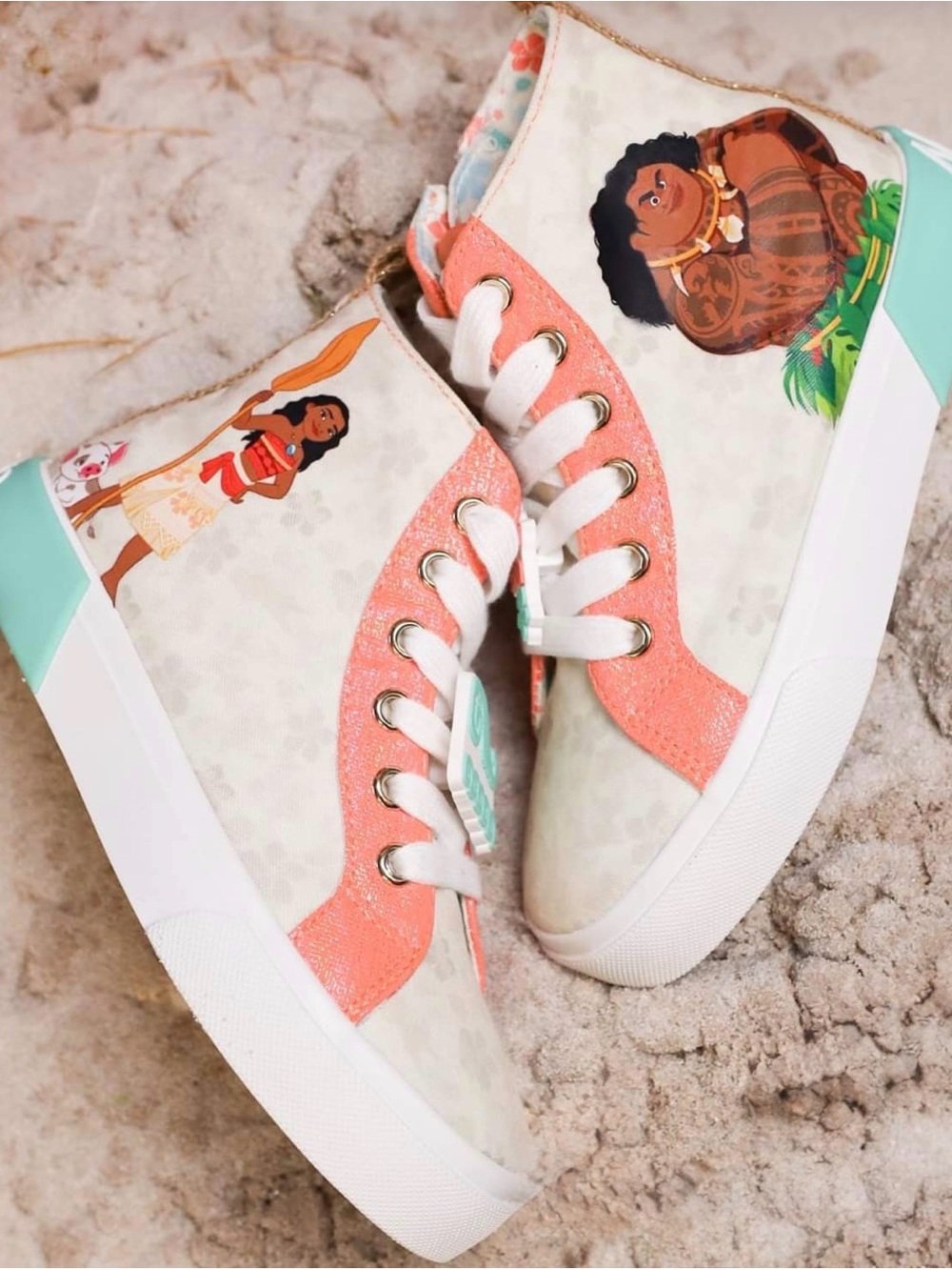 Disney Moana Coral Pink & Mint Green High-Top Kids Sneakers, Size 8